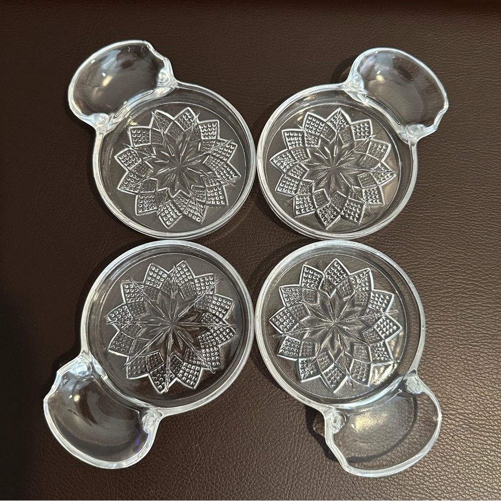 Vintage 60s Fostoria Sip & Smoke Clear Crystal Sunburst Coasters Set of 4